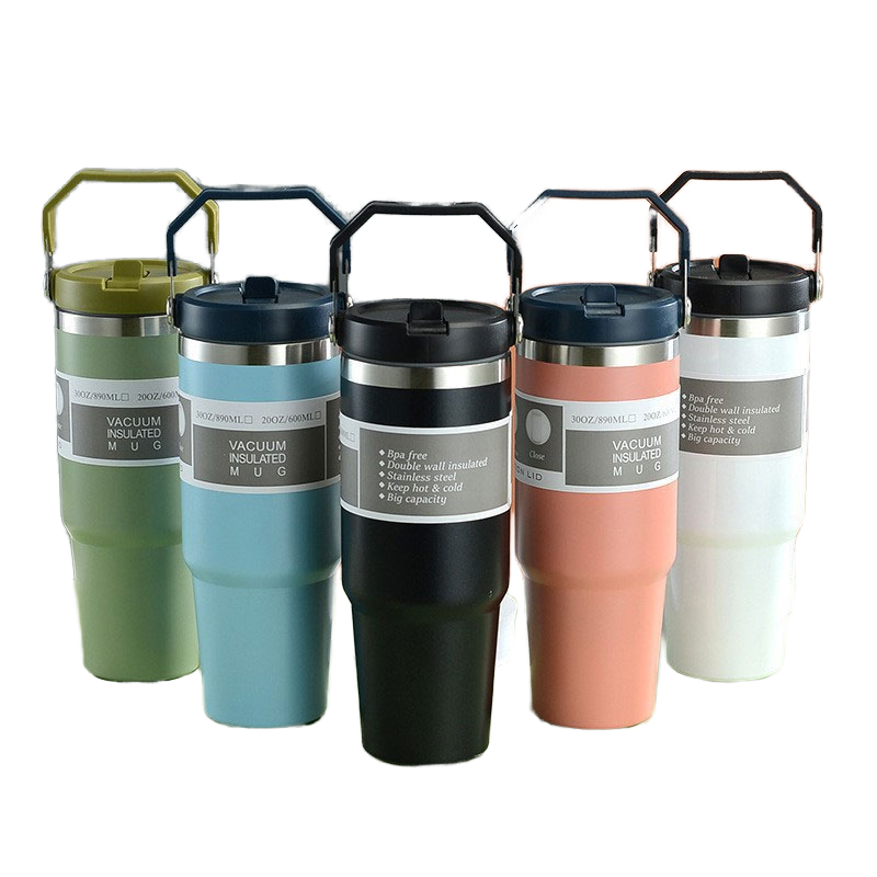 30oz double-wall flip straw insulated stainless steel travel tumbler