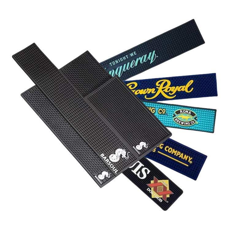 Silicone bar mat with molded brand logo