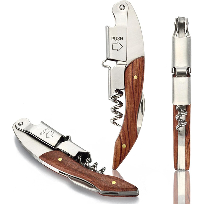 Custom logo stainless steel sommelier knife wine opener with corkscrew and foil cutter