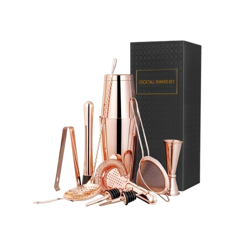 Stainless steel Boston cocktail shaker set with jigger in a printed gift box