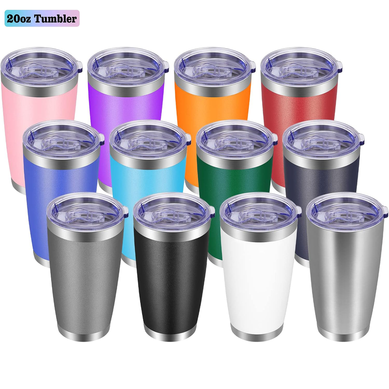 20 oz double wall vacuum insulated stainless steel tumbler with lid and hand grip