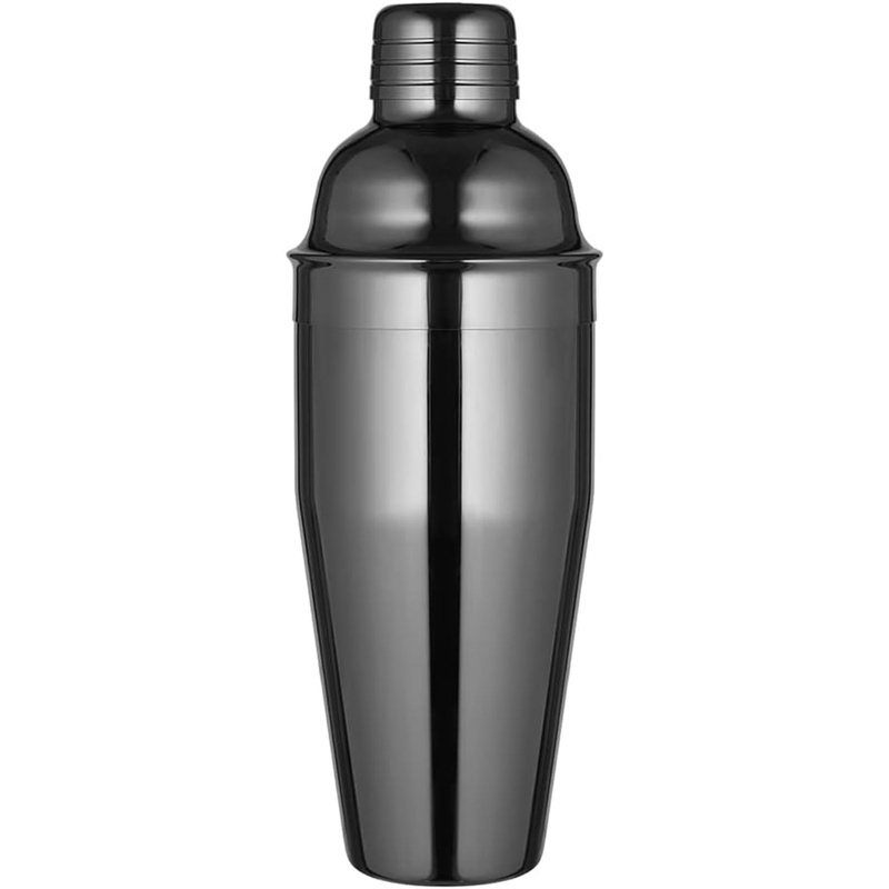 Brushed finish stainless steel conical cocktail shaker with a matte satin surface