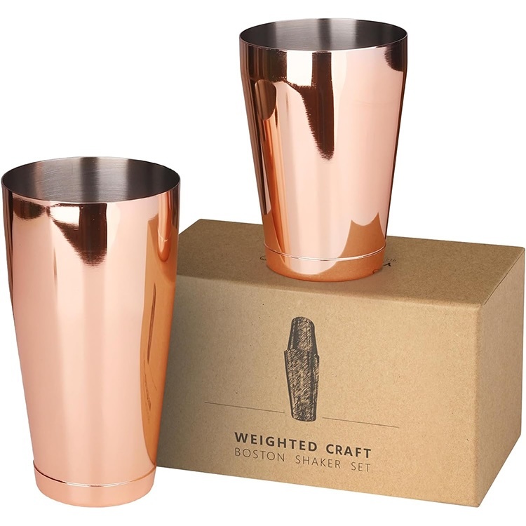 Copper plated stainless steel Boston cocktail shaker with engrave logo option