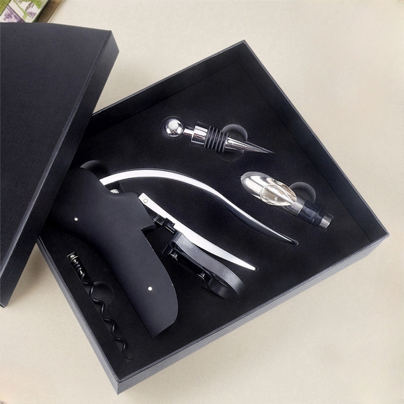Lever corkscrew wine opener gift set with luxury case, foil cutter, pourer and extra spiral