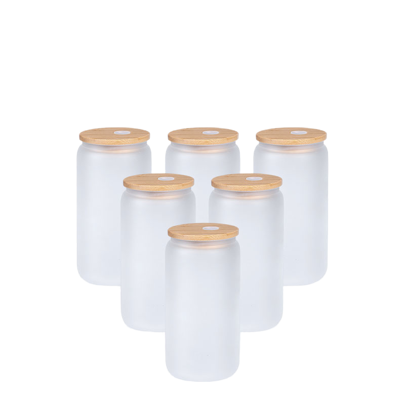 16oz borosilicate beer can glass with bamboo lid — thick-walled and shatter-resistant