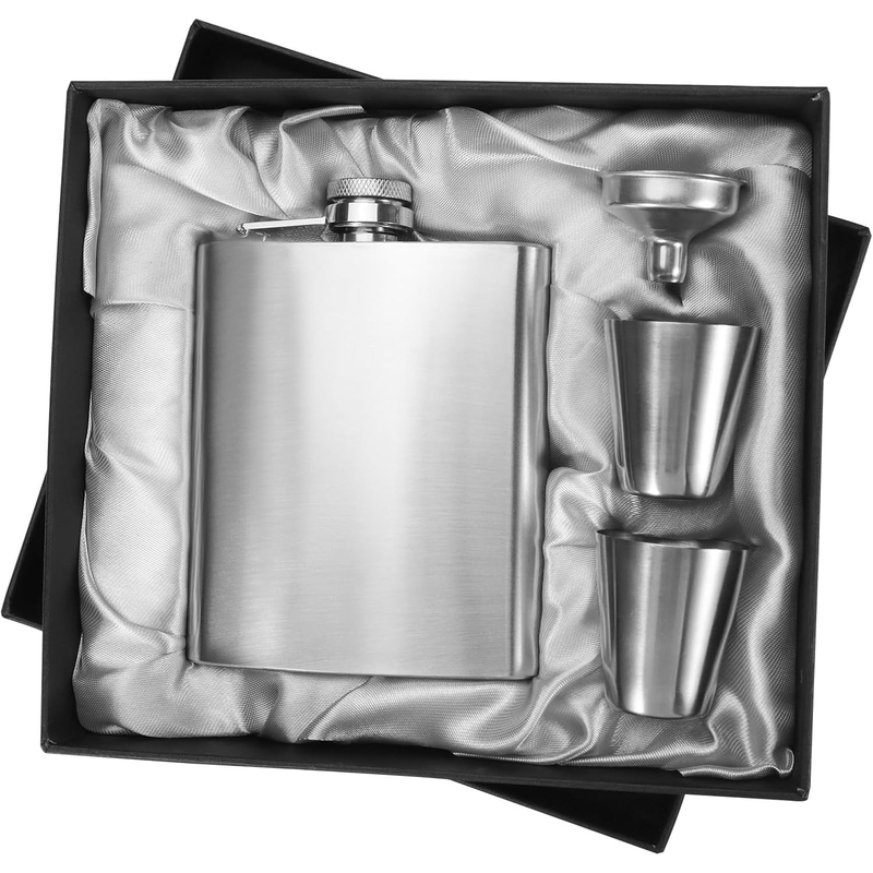 8oz stainless steel hip flask on white background
