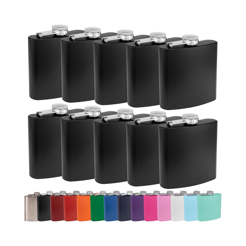 Engraved stainless steel hip flask with pocket funnel