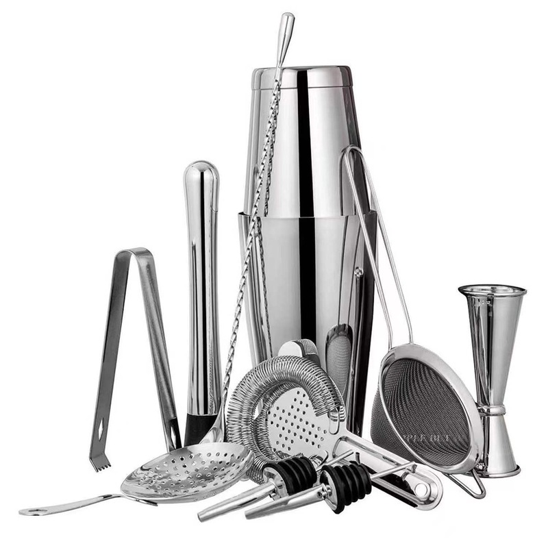 10-piece 304 stainless steel Boston cocktail shaker set with jigger