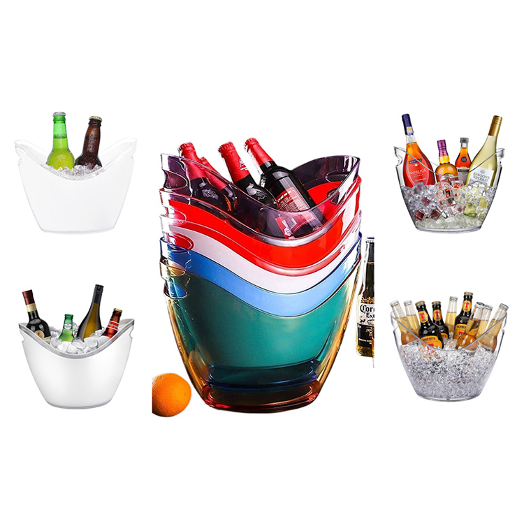 Boat bowl shape transparent acrylic ice bucket with handles for bar drinks cooler 4L 8L 12L