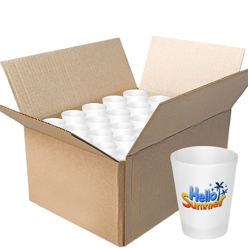 Frosted 1.5oz sublimation shot glasses — budget closing gift for listing appointments