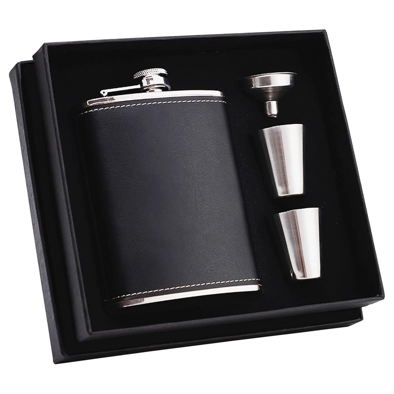 8oz stainless steel hip flask with a funnel and shot glass, engraved logo option
