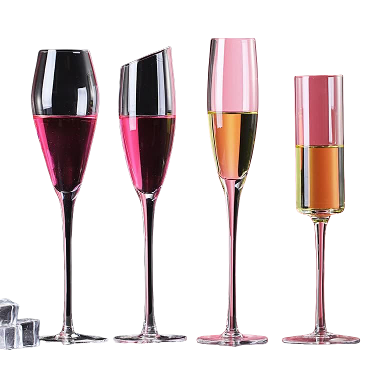 Hand-blown clear red wine glasses with thin rims and long stems